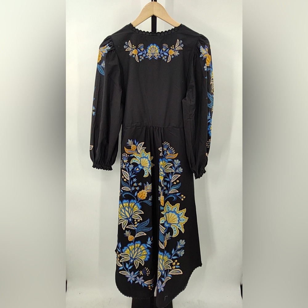 FARM Rio Midi Garden Black Dress with Blue and Yellow Floral Design - Picture 2 of 3
